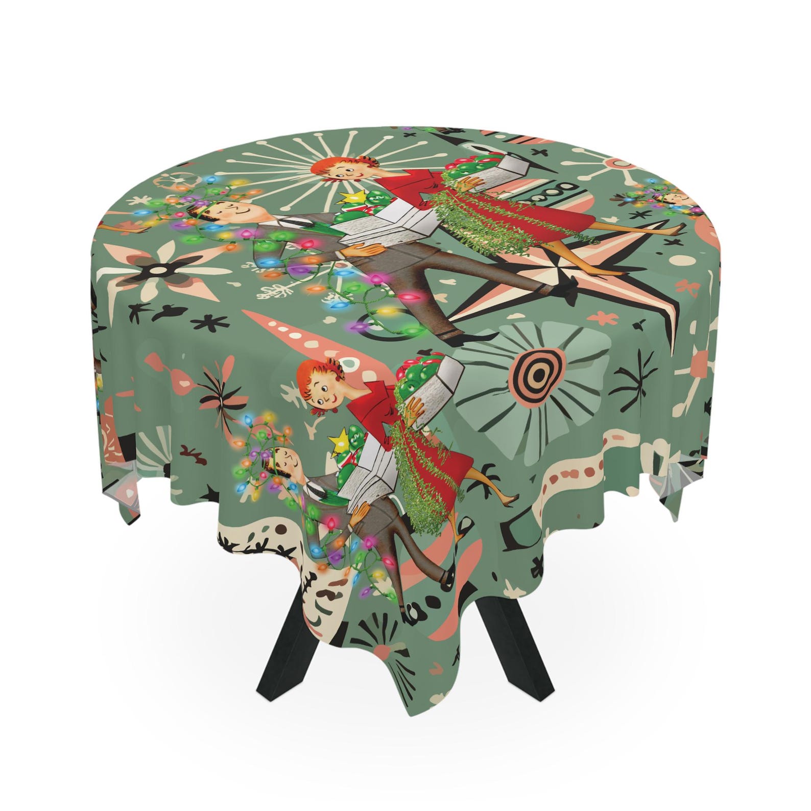 Century Textile & Sewing Supply - Retro jaren 50 kitsch kerstvierkant tafelkleed